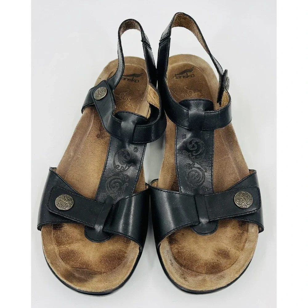 Dansko Pasha Black Tooled Leather Strappy Comfort Sandals Shoes EU 42 US 11